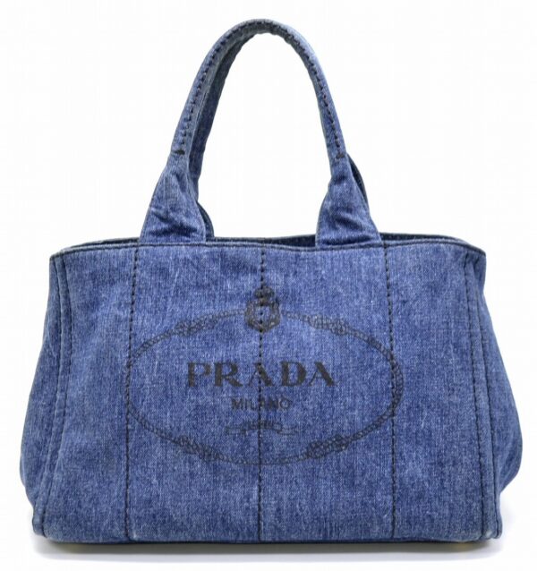 11561213 Prada Canapa Denim Tote Handbag Blue