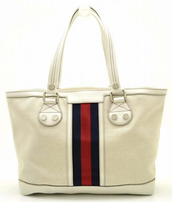 11561332 Gucci Sherry Line Tote Bag Canvas Leather White White Navy