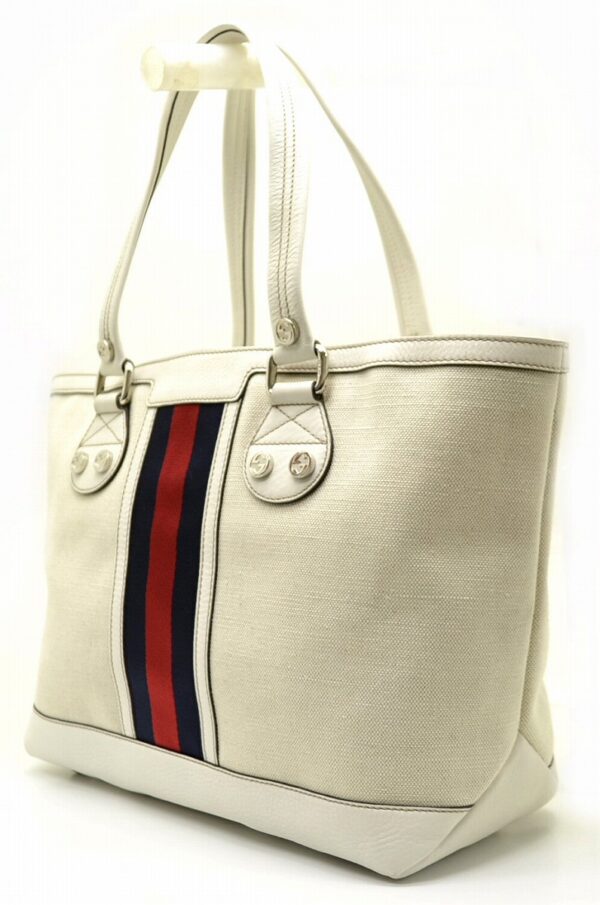 11561332 1 Gucci Sherry Line Tote Bag Canvas Leather White White Navy