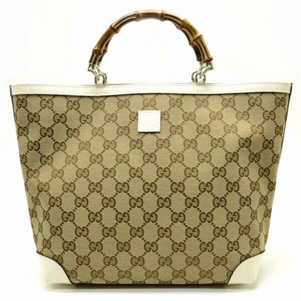 11561492 Gucci GG Bamboo Tote Bag Khaki Beige White