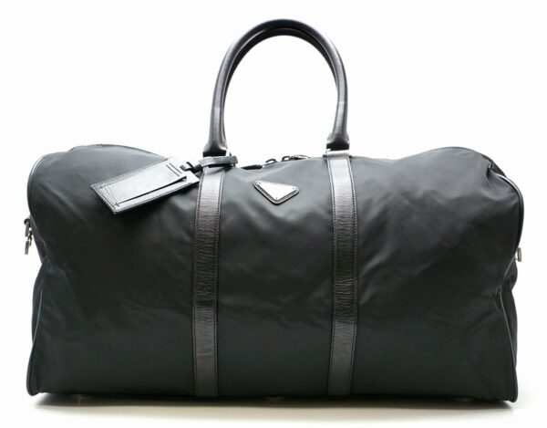 11561510 Prada Nylon Leather Travel Bag Black