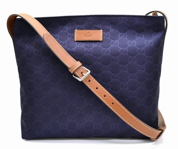 11570145 Gucci GG Nylon Shoulder Bag Leather Navy