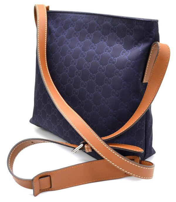 11570145 1 Gucci GG Nylon Shoulder Bag Leather Navy