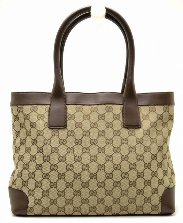 11570396 Gucci GG Canvas Tote Bag Leather Khaki Beige Brown