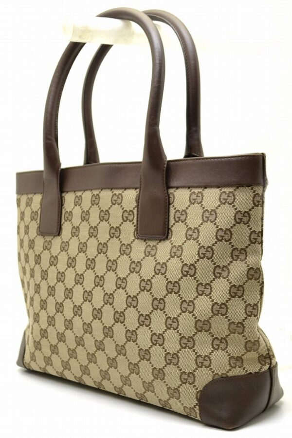 11570396 1 Gucci GG Canvas Tote Bag Leather Khaki Beige Brown