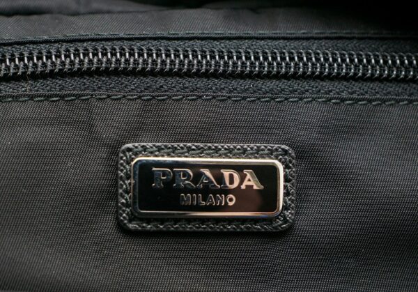 11570419 7 Prada Nylon Leather Pistol Motif Clutch Bag Blue