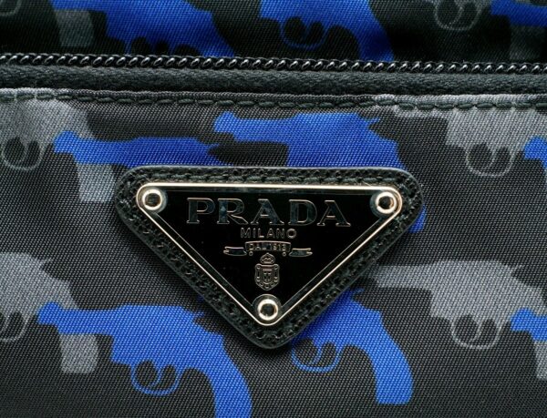 11570419 8 Prada Nylon Leather Pistol Motif Clutch Bag Blue