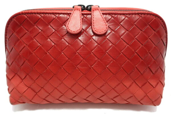 11570756 Bottega Veneta Intrecciato Cosmetic Pouch Red