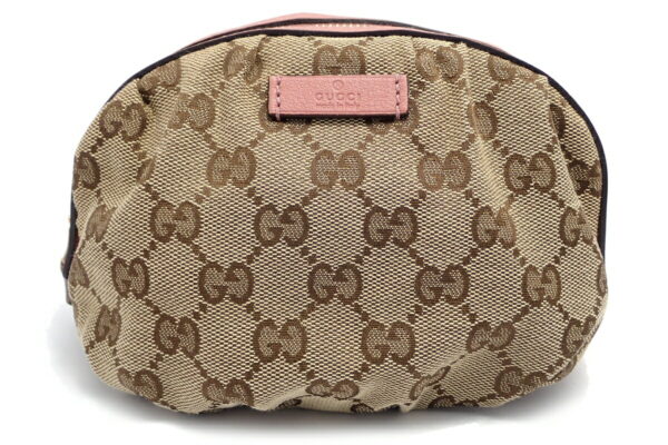 11570798 Gucci GG Canvas Bamboo Pouch Leather Beige Brown Pink