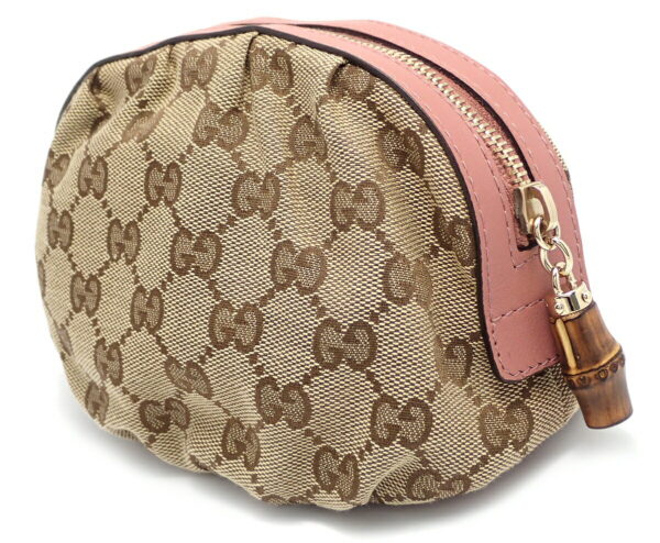 11570798 1 Gucci GG Canvas Bamboo Pouch Leather Beige Brown Pink