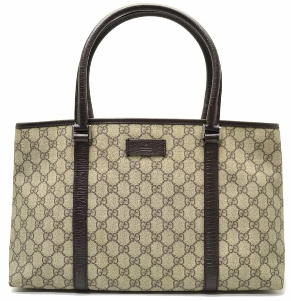 11570899 Gucci GG Plus Tote Bag Leather Khaki Beige Brown