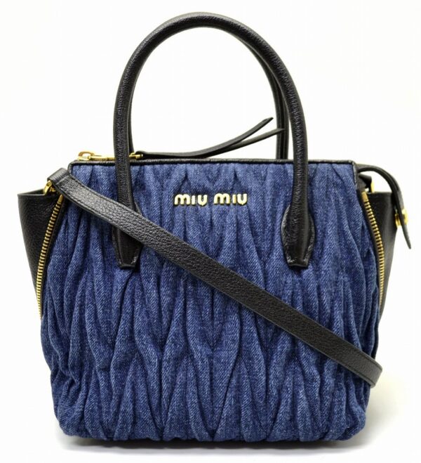 11571028 Miu Miu Matelassé 2Way Shoulder Bag Gathered Denim Blue