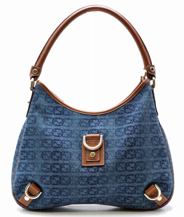 11571104 Gucci GG Denim Shoulder Bag Leather Blue Brown