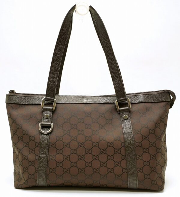 11571197 Gucci GG Nylon Tote Bag Leather Brown