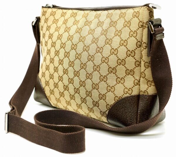 11571223 1 Gucci GG Canvas Crossbody Bag Leather Khaki Beige Brown