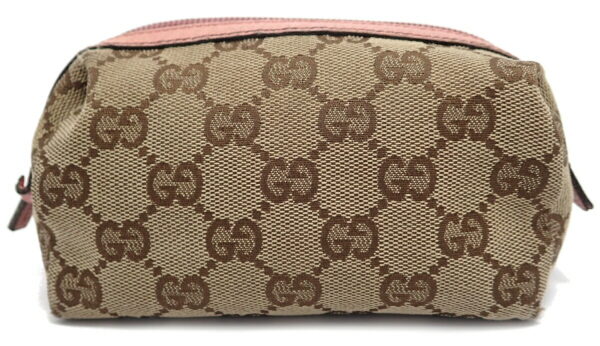 11571342 Gucci GG Pouch Leather Beige Brown Pink