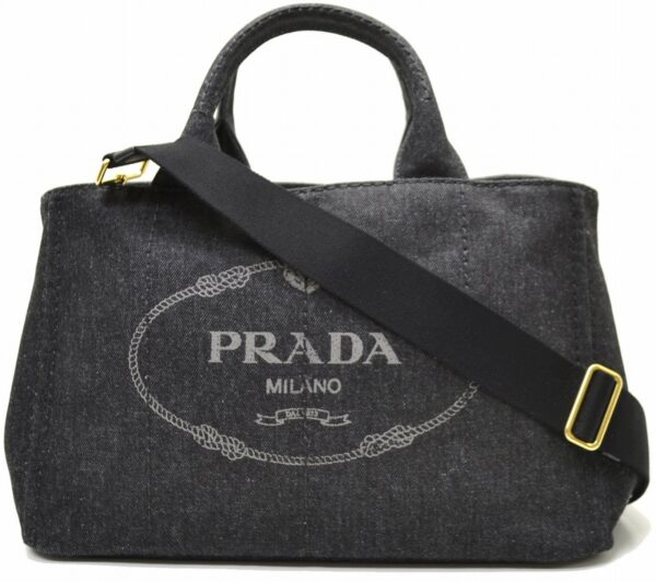 11571370 Prada Canapa Denim 2way Tote Shoulder Bag Black