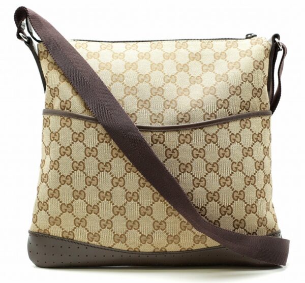 11580097 Gucci GG Canvas Shoulder Bag Crossbody Leather Khaki Beige Brown