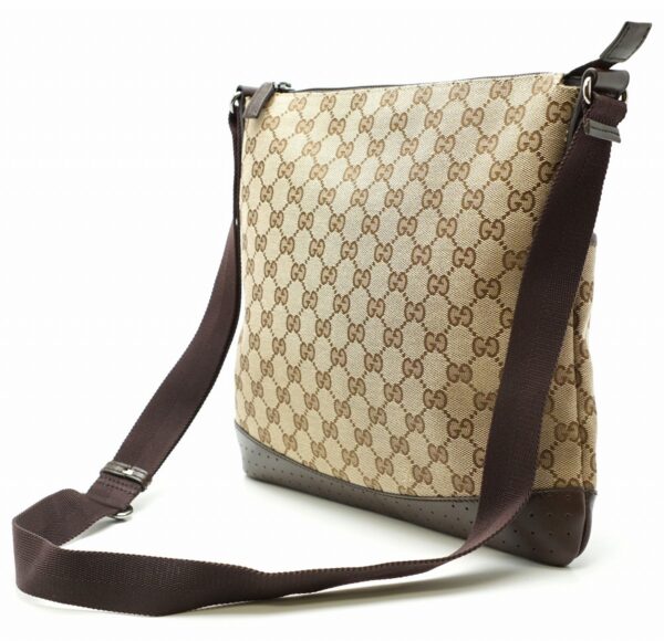 11580097 1 Gucci GG Canvas Shoulder Bag Crossbody Leather Khaki Beige Brown