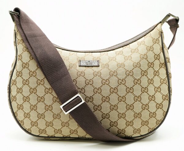 11580229 Gucci GG Shoulder Bag Croissant Shape Leather Khaki Brown