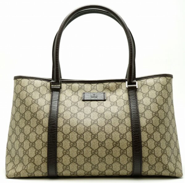 11580622 Gucci GG Plus Supreme Tote Bag Leather Khaki Brown