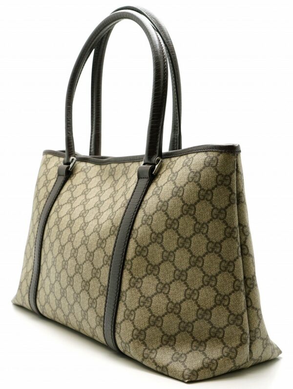 11580622 1 Gucci GG Plus Supreme Tote Shoulder Bag Leather Khaki Brown