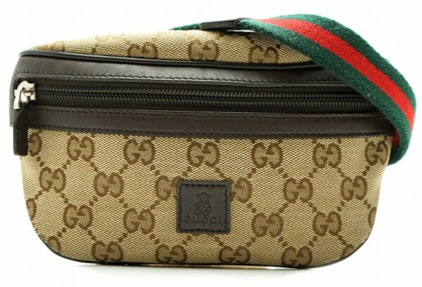 11580645 Gucci GG Canvas Sherry Line Body Waist Bag Leather Khaki Brown