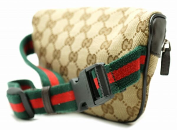 11580645 1 Gucci GG Canvas Sherry Line Body Waist Bag Leather Khaki Brown