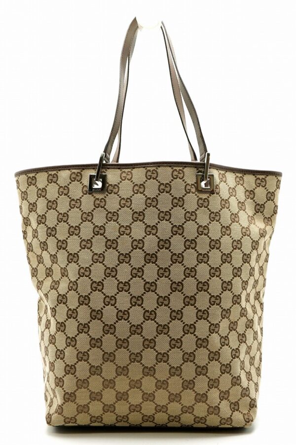 11580880 Gucci GG Tote Bag Shoulder Tote Leather Khaki Beige Brown