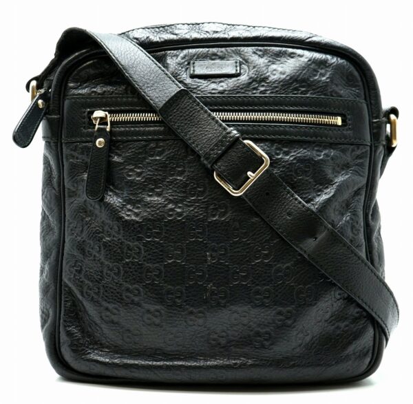 11580884 Gucci Guccissima Shoulder Bag Crossbody Leather Black