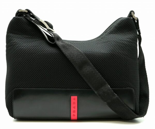 11580896 Prada Sports Nylon Leather Shoulder Bag Black Red