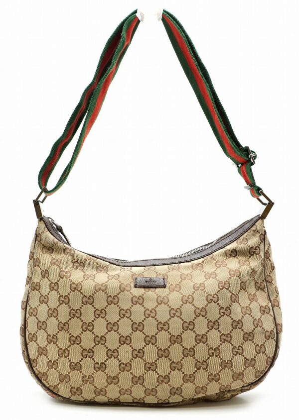 11580926 Gucci GG Canvas Sherry Line Shoulder Bag Croissant Khaki Beige Brown