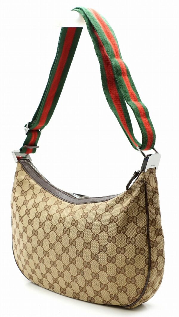 11580926 1 Gucci GG Canvas Sherry Line Shoulder Bag Croissant Khaki Beige Brown