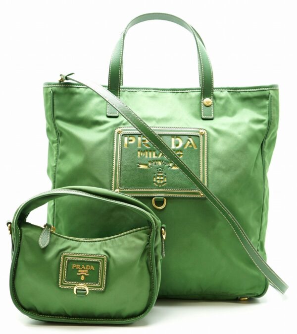 11580949 Prada Nylon Leather 2way Crossbody Tote Shoulder Bag Green