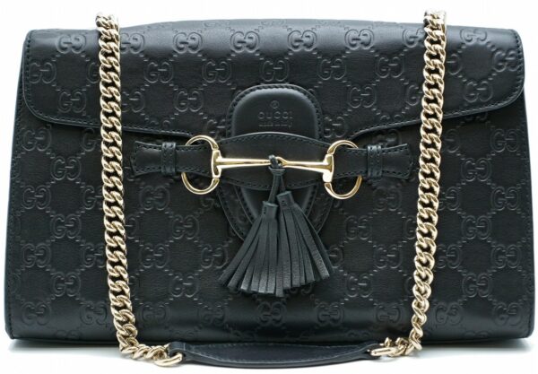 11581127 Gucci Guccissima Emily Chain Shoulder Bag Leather Black