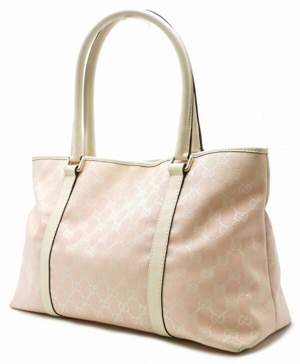 11581146 1 Gucci GG Canvas Tote Bag Shoulder Tote Leather Pink White