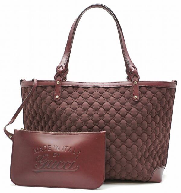 11581613 Gucci Guccissima Nylon Tote Bag Leather Wine Red