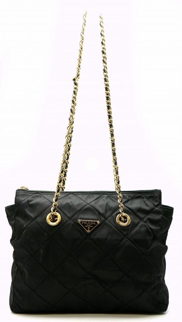 11590053 Prada Nylon Chain Shoulder Bag Black