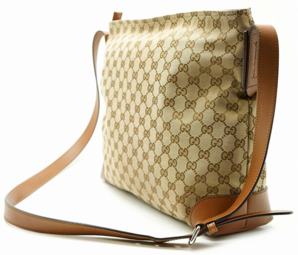 11590208 1 Gucci GG Canvas Shoulder Bag Crossbody Sherry Line Khaki Brown Brown