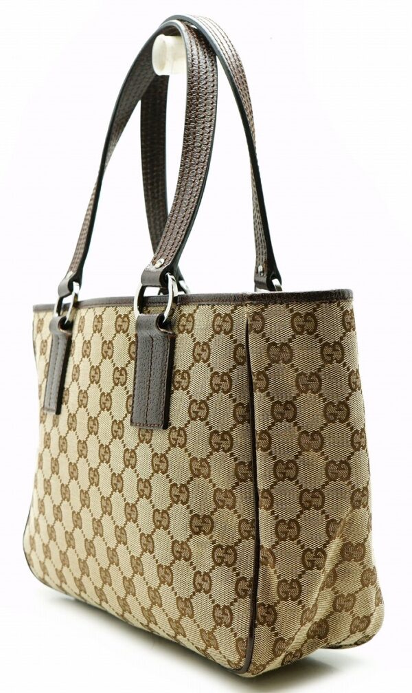 11590219 1 Gucci GG Canvas Tote Bag Shoulder Tote Leather Khaki Beige Brown