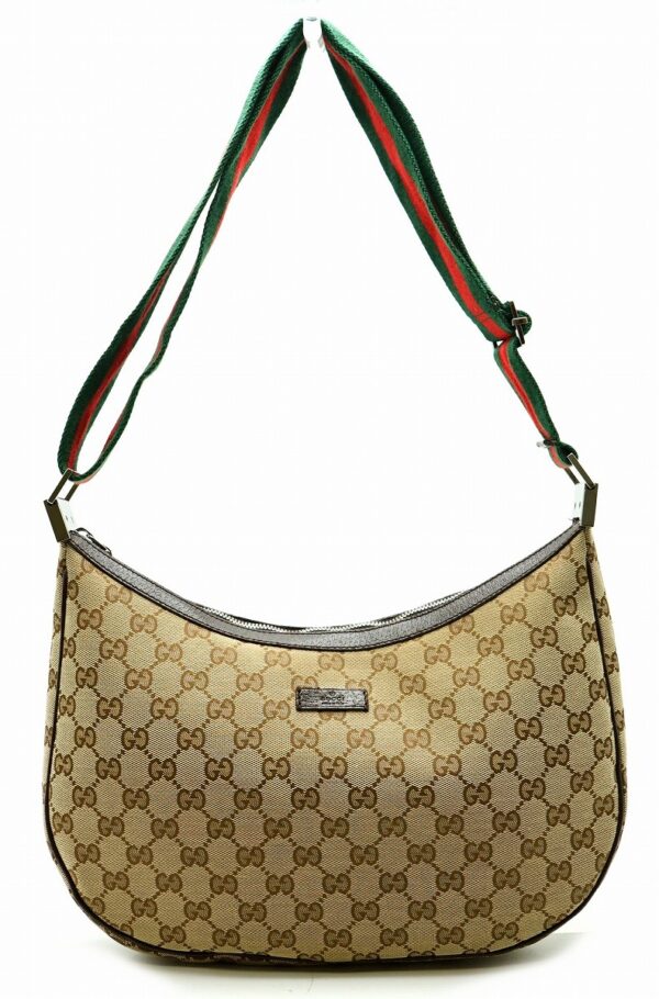 11590222 Gucci GG Shoulder Bag Croissant Leather Khaki Brown