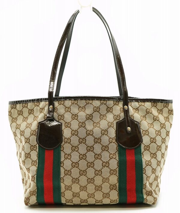 11590267 Gucci GG Canvas Tote Bag Sherry Line Khaki Beige Brown Brown