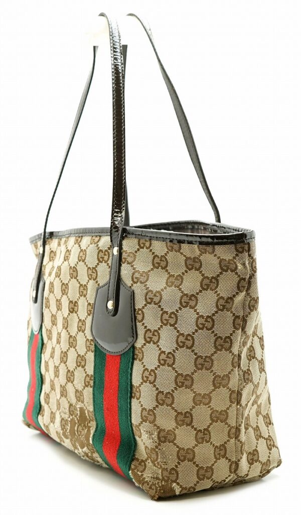 11590267 1 Gucci GG Canvas Tote Bag Sherry Line Khaki Beige Brown Brown