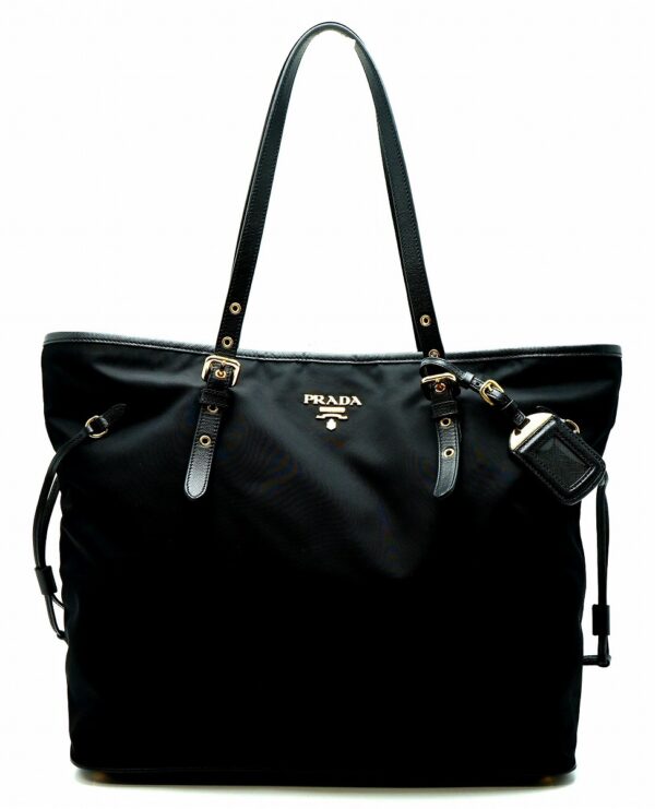 11590293 Prada Nylon Leather Shoulder Tote Bag Black