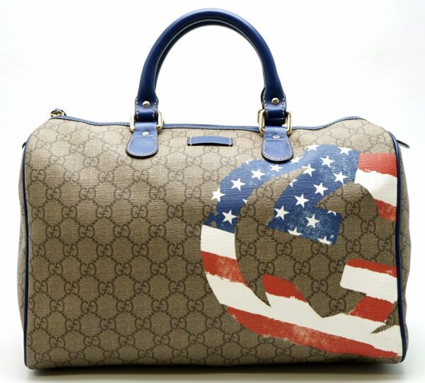 11590788 Gucci American Flag GG Supreme Mini Bag Leather Khaki Beige Blue