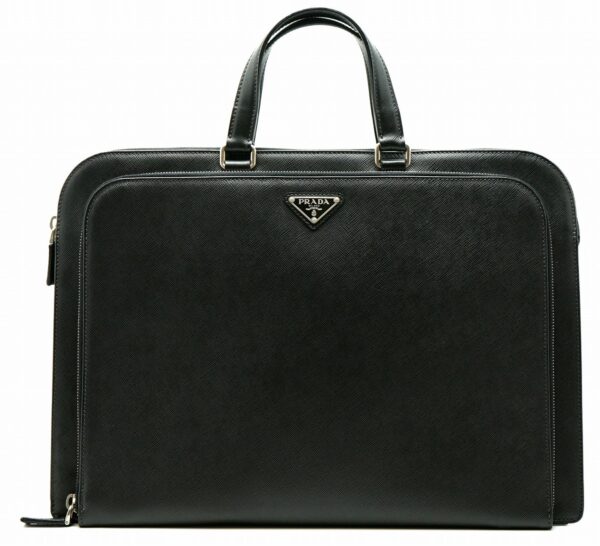 11590796 Prada Saffiano Leather Briefcase Document Bag Black