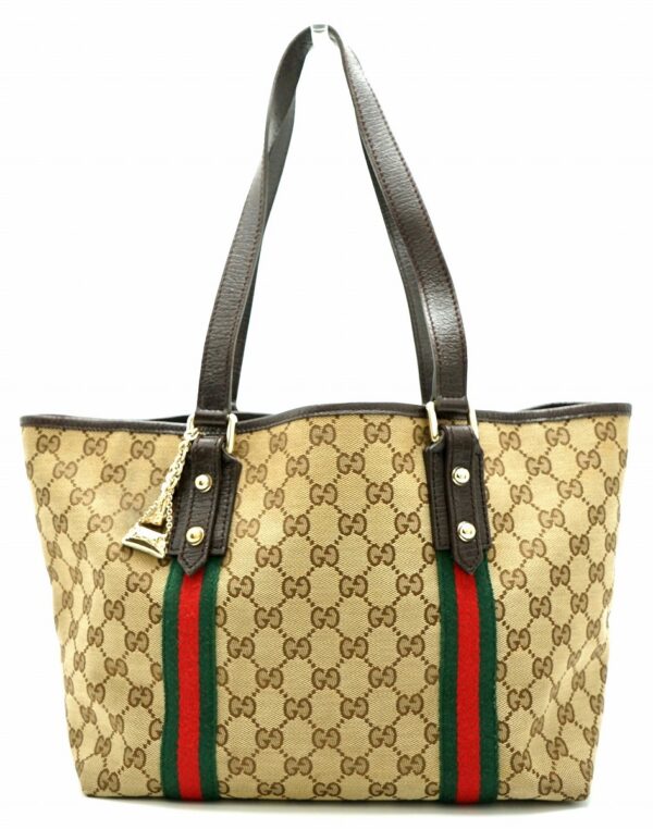 11590819 Gucci GG Canvas Tote Bag Sherry Line Khaki Beige Brown Brown