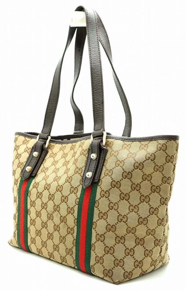 11590819 1 Gucci GG Canvas Tote Bag Sherry Line Khaki Beige Brown Brown