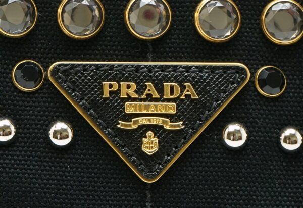 11590823 8 Prada Canapa Denim Studded Tote Handbag Black