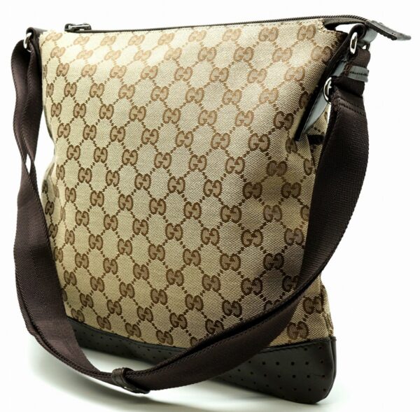 11590827 1 Gucci GG Canvas Punching Shoulder Bag Leather Khaki Beige Brown